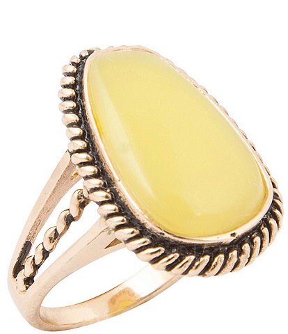 Barse Golden And Green Jade Willow Statement Ring