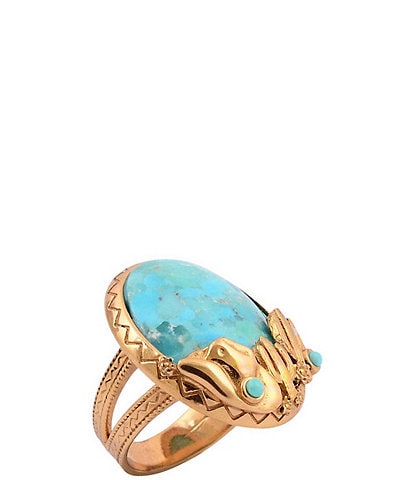 Barse Golden and Turquoise Cowboy Cactus Statement Ring