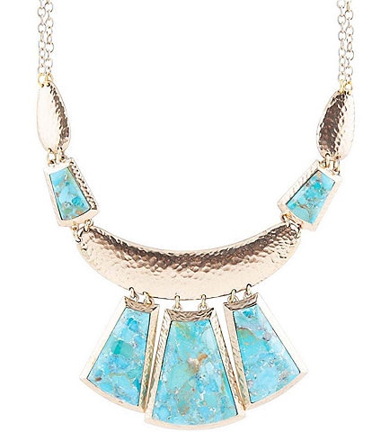 Barse Hammered Bronze and Genuine Turquoise Statement Necklace