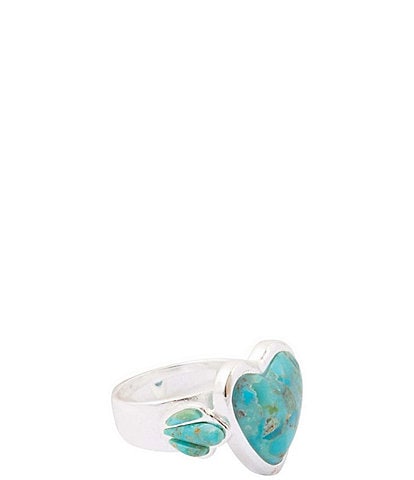 Barse Heart Silver Genuine Turquoise Statement Ring