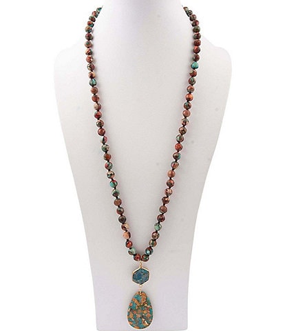 Barse Jasper Desert Bloom Long Pendant Necklace