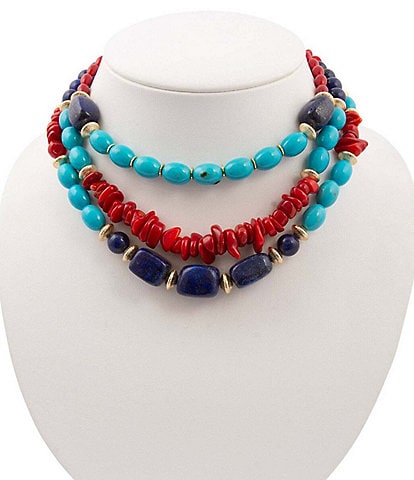 Barse Jubilee Genuine Stone Beaded Statement Short Multi-Strand Necklace
