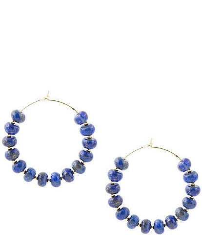 Barse Lapis Beaded Hoop Earrings