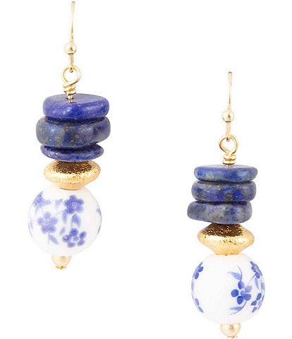 Barse Lapis Genuine Stone and Porcelain Drop Earrings