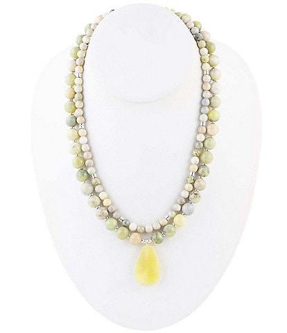 Barse Lemon Jade Genuine Stone Two Row Short Pendant Necklace