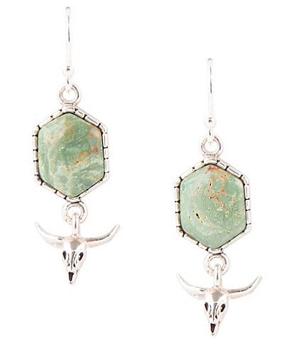 Barse Longhorn Sterling Silver Genuine Stone Green Turquoise Drop Earrings