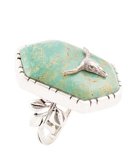 Barse Longhorn Sterling Silver Genuine Stone Green Turquoise Statement Ring