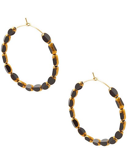 Barse Midnight Luxe Golden and Onyx Beaded Hoop Earrings