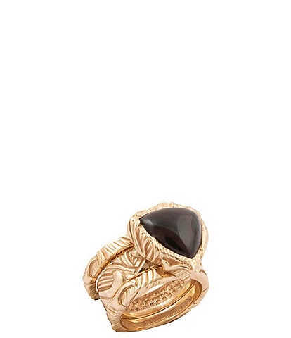 Barse Midnight Luxe Golden and Onyx Three Piece Stacked Statement Ring