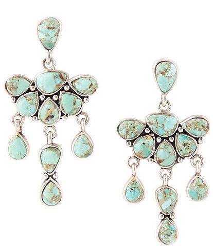 Barse Out West Sterling Silver Genuine Stone Turquoise Statement Chandelier Earrings