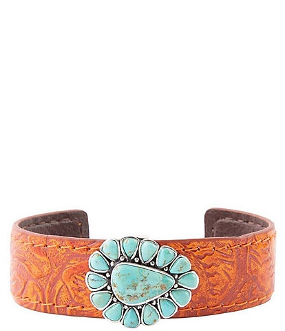 Barse Out West Sterling Silver Genuine Turquoise Leather Cuff Bracelet