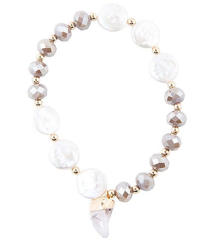 Barse Pearl And Glass Genuine Stone Stretch Bracelet