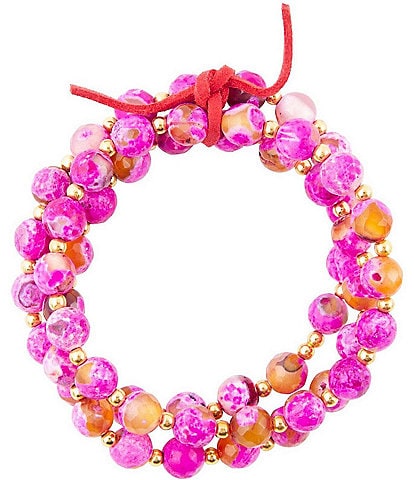 Barse Pink and Orange Genuine Agate Multi Three Row Stretch Bracelet