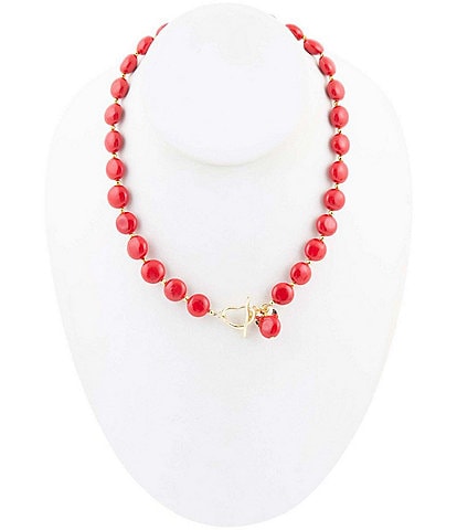 Barse Red Shell Pearl Toggle Front Collar Necklace