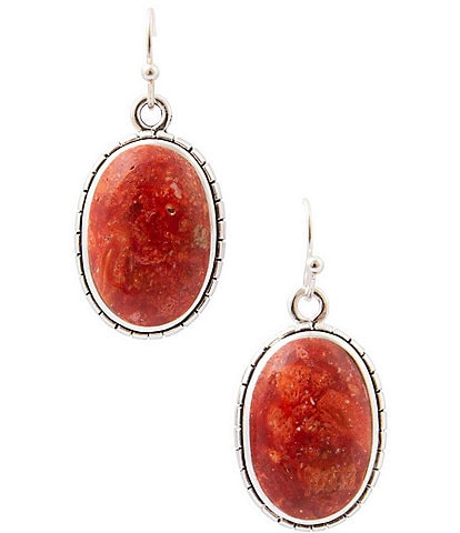 Barse Red Sponge Coral Red Mesa Drop Earrings Stones