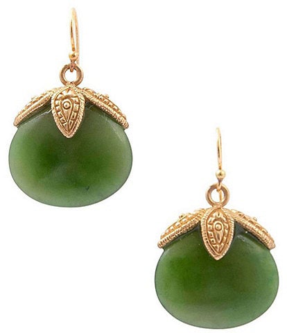 Barse Sierra Golden And Green Jade Drop Earrings