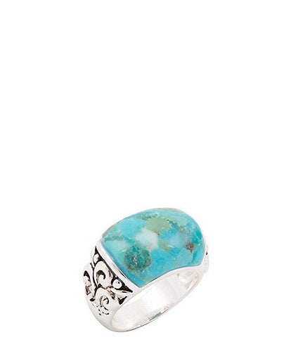 Barse Scroll Silver And Genuine Turquoise Statment Ring
