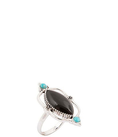 Barse Silver, Onyx And Genuine Turquoise Midnight Bloom Statement Ring