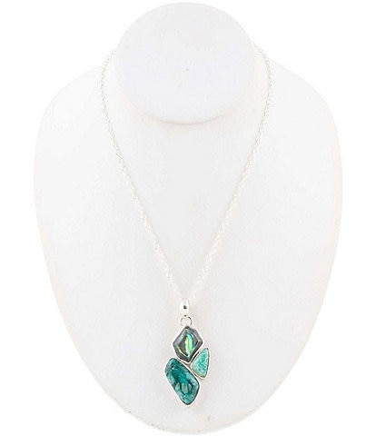 Barse Sterling Silver, Abalone and Chrysocolla Genuine Stone Short Pendant Necklace