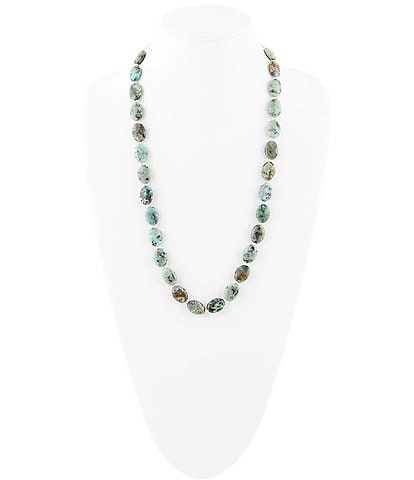 Barse Sterling Silver and African Turquoise Genuine Stone Long Strand Necklace