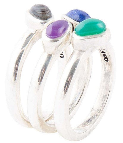 Barse Sterling Silver and Agate Genuine Stone Stacked Ring