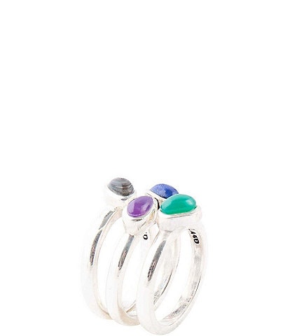 Barse Peacock Colorful Multi-Stone and Sterling Silver Ring Set