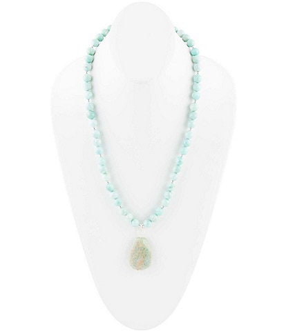 Barse Sterling Silver and Amazonite Genuine Stone Long Pendant Necklace