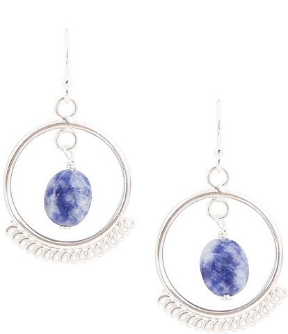 Barse Sterling Silver and Blue Spot Genuine Jasper Orbital Earrings