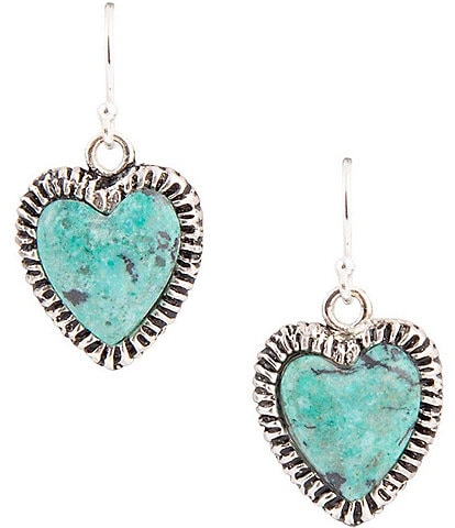 Barse Sterling Silver and Chrysocolla Genuine Stone Heart Drop Earrings