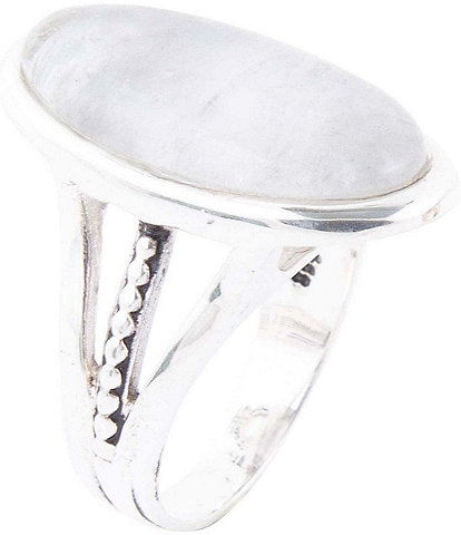 Barse Sterling Silver and Dove Grey Quartz Genuine Stone Oval Statement Ring