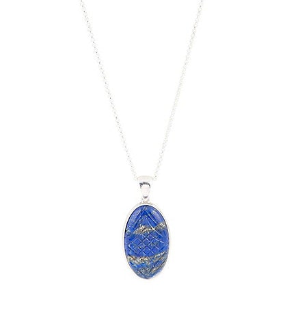 Barse Sterling Silver and Etched Genuine Lapis Short Pendant Necklace