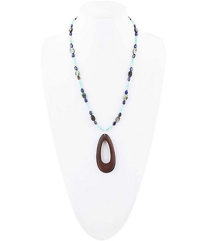 Barse Sterling Silver and Genuine Amazonite and Abalone Stone Long Pendant Necklace