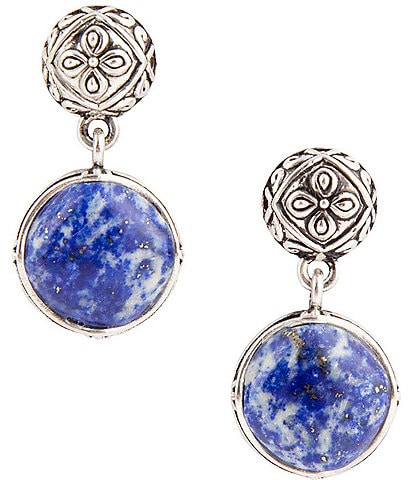 Barse Sterling Silver and Genuine Lapis Stone Drop 1.25'' Earrings