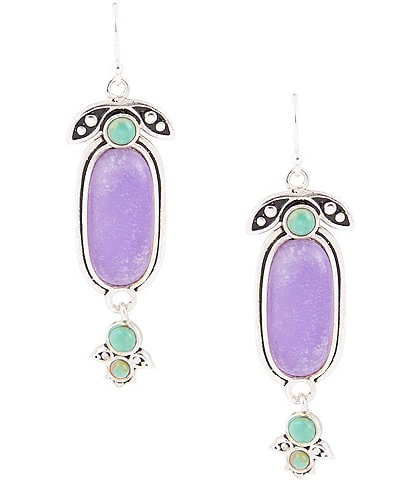 Barse Sterling Silver and Genuine Purple Quartz & Turquoise Stone Southwest Floral Drop Earrings