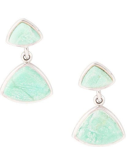 Barse Sterling Silver and Genuine Stone Chrysoprase Triangle Drop Earrings