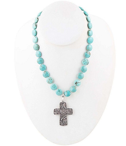 Barse Sterling Silver and Genuine Stone Cross Pendant Necklace