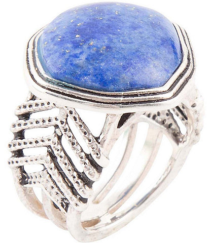 Barse Sterling Silver and Genuine Stone Lapis Go West Statement Ring