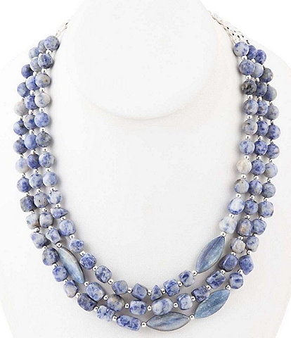 Barse Sterling Silver and Genuine Stone Short Multi Strand Necklace