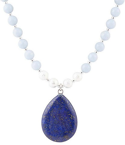 Barse Sterling Silver and Genuine Stone Slab Short Pendant Necklace