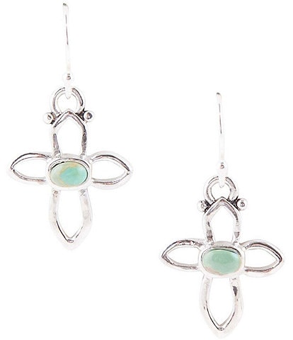Barse Sterling Silver and Genuine Stone Turquoise Cross Drop Earrings