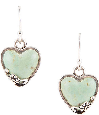 Barse Sterling Silver and Genuine Stone Turquoise Heart Drop Earrings