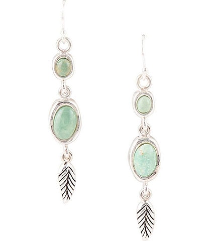 Barse Sterling Silver and Genuine Stone Turquoise Quill Linear Drop Earrings