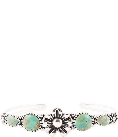 Barse Sterling Silver and Genuine Stone Turquoise Squash Blossom Cuff Bracelet