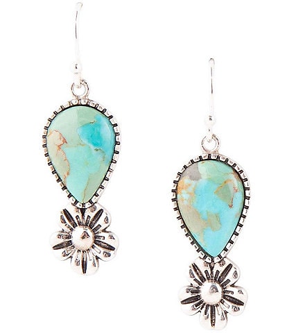 Barse Sterling Silver and Genuine Stone Turquoise Squash Blossom Drop Earrings