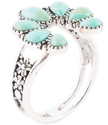 Barse Sterling Silver and Genuine Stone Turquoise Squash Blossom Statement Ring