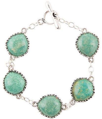 Barse Sterling Silver and Genuine Stone Turquoise Toggle Line Bracelet