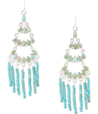 Barse Sterling Silver and Genuine Turquoise Chandelier Earrings