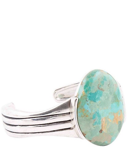 Barse Sterling Silver and Genuine Turquoise Oval Cuff Bracelet
