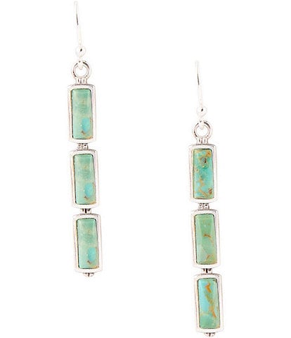 Barse Sterling Silver and Genuine Turquoise Long Linear Earrings