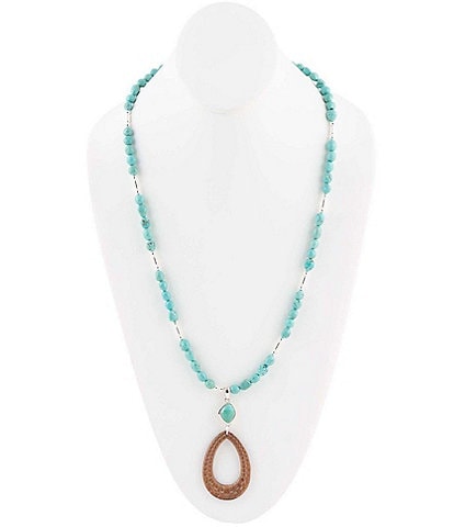Barse Sterling Silver and Genuine Turquoise Stone Long Pendant Necklace